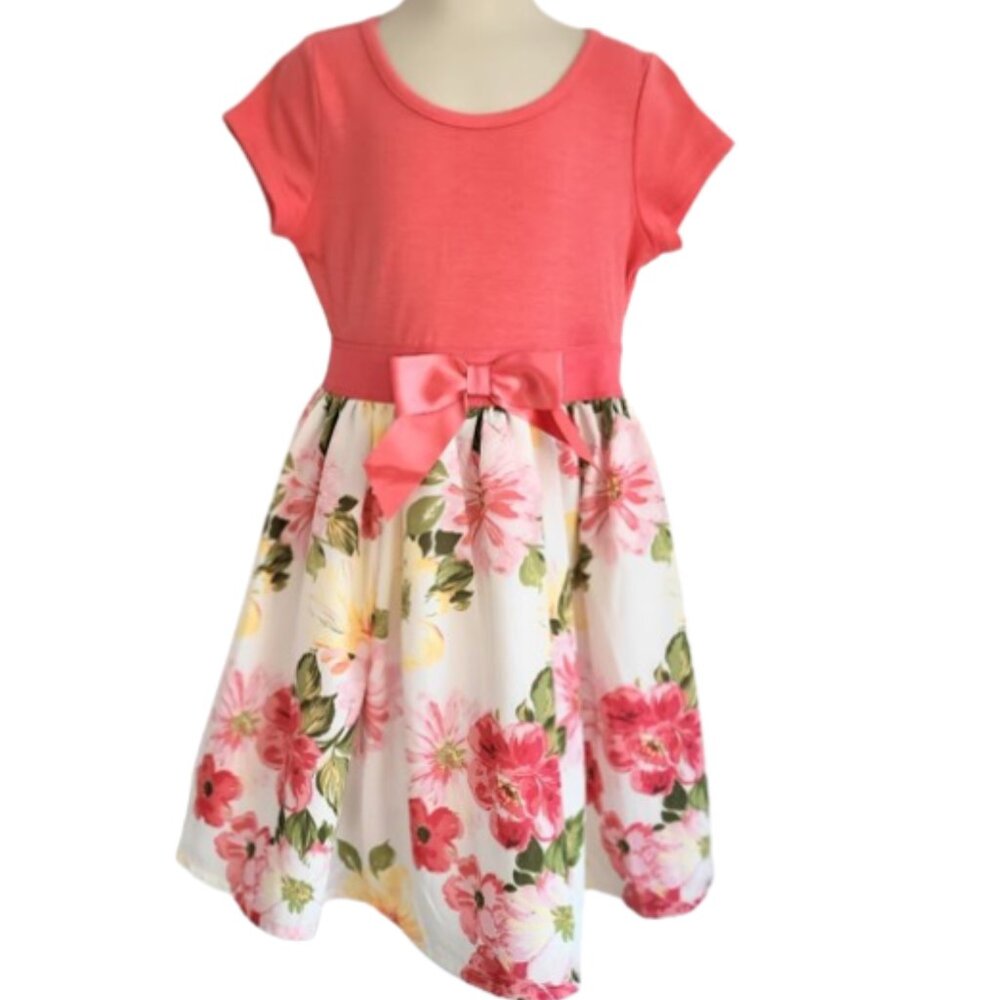 LILT Pink & White Lined Floral Dress - Girl's Size 6